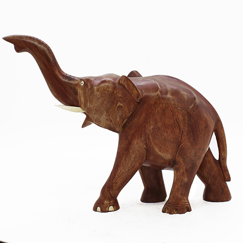 Mahogany Wooden carved elephant - Trunk up