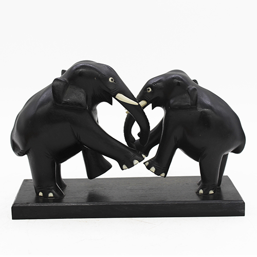  Mahogany Wood Fighting Elephants - Large