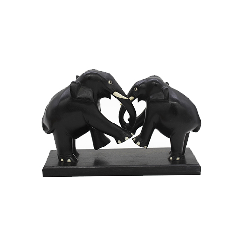 Mahogany Wood Fighting Elephants - Small